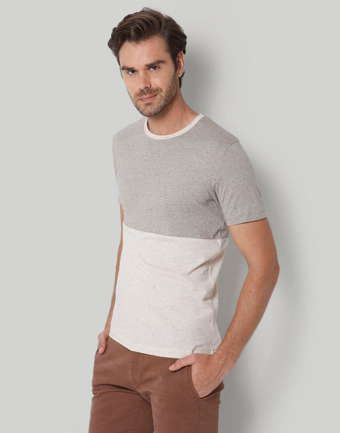 Grey Colourblocked Crew Neck T-Shirt