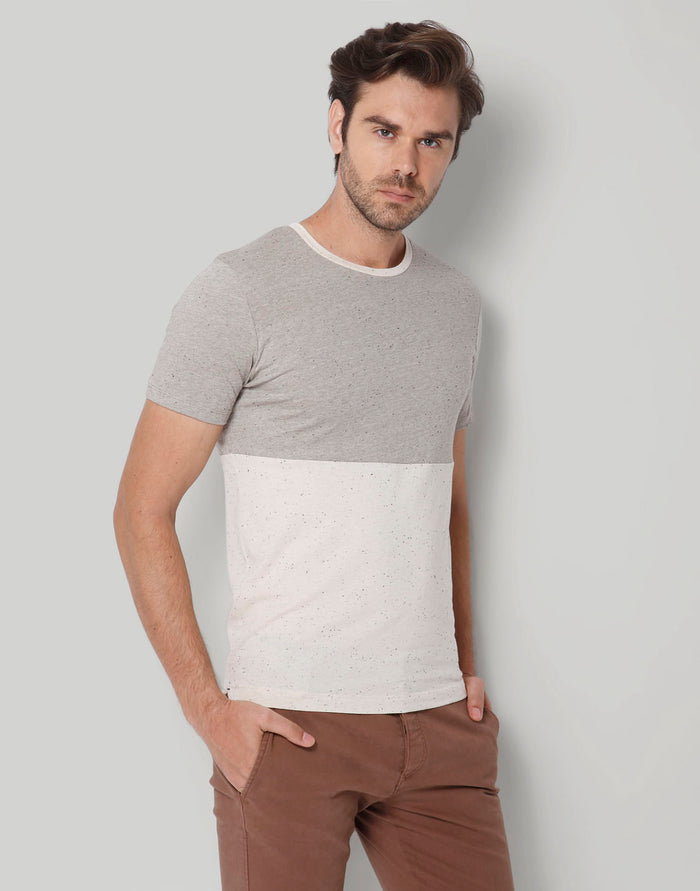 Grey Colourblocked Crew Neck T-Shirt