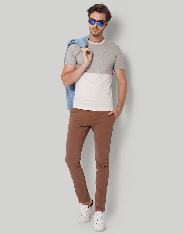 Grey Colourblocked Crew Neck T-Shirt