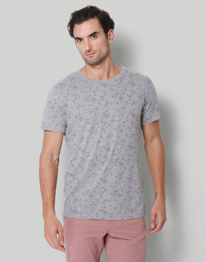 Grey Floral Print Crew Neck T-Shirt