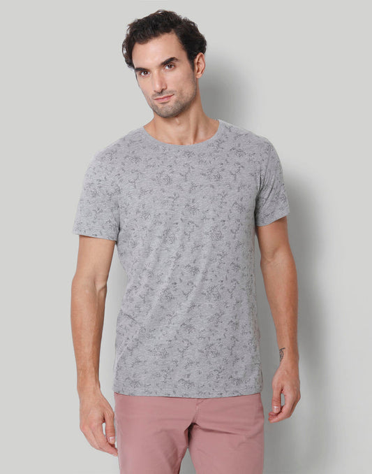 Grey Floral Print Crew Neck T-Shirt
