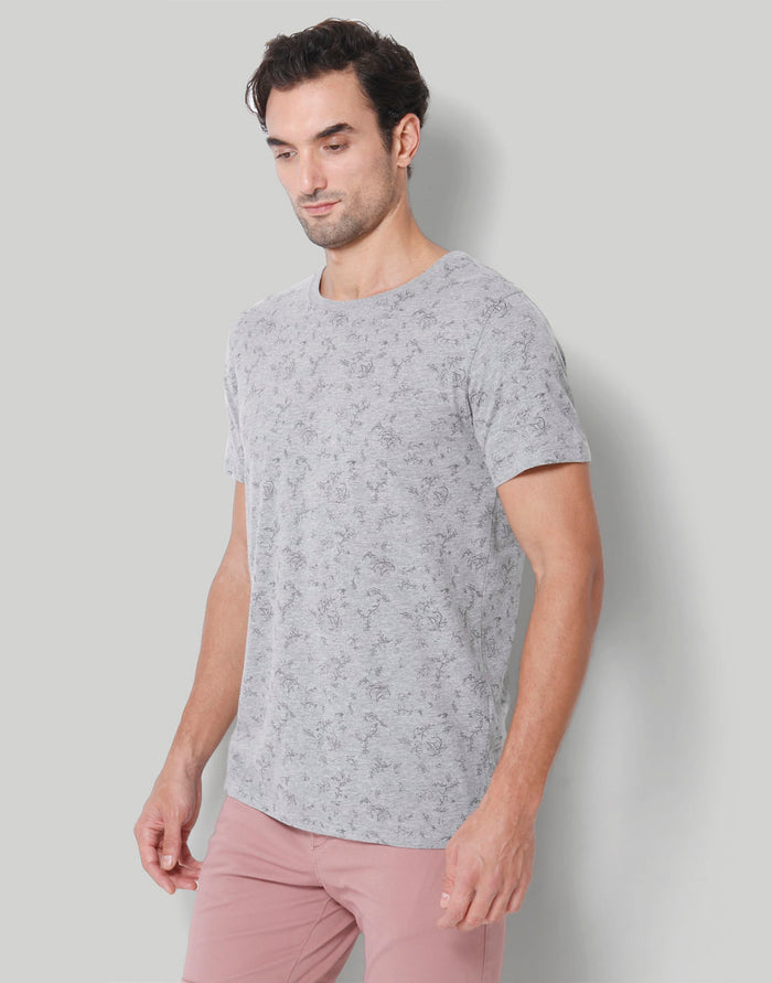 Grey Floral Print Crew Neck T-Shirt
