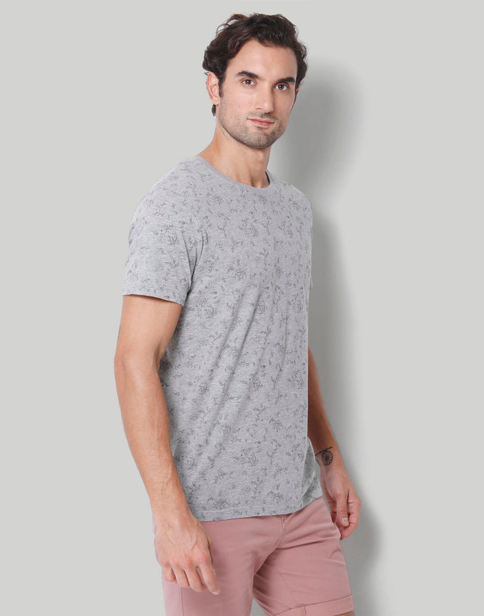Grey Floral Print Crew Neck T-Shirt