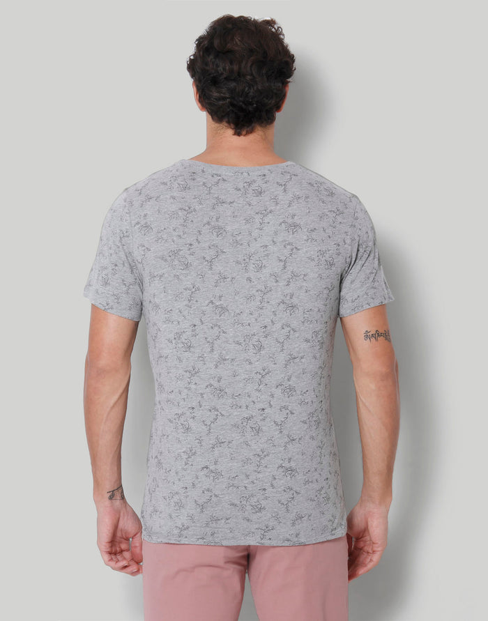 Grey Floral Print Crew Neck T-Shirt