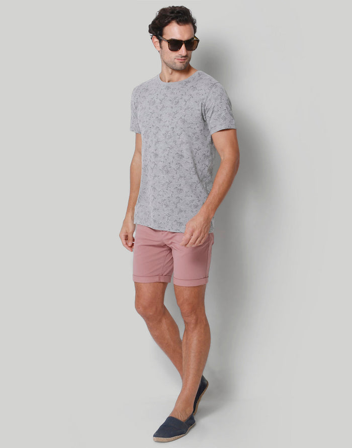 Grey Floral Print Crew Neck T-Shirt