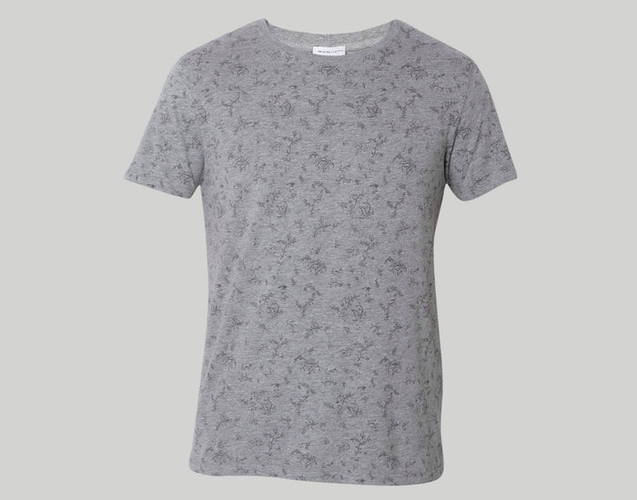 Grey Floral Print Crew Neck T-Shirt