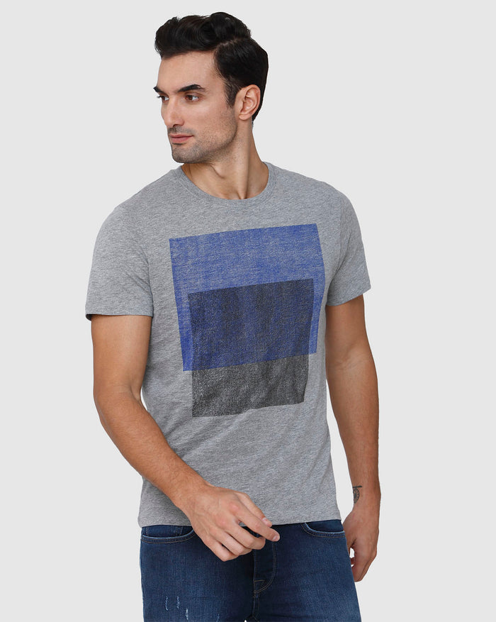 Grey Printed Crew Neck T-Shirt