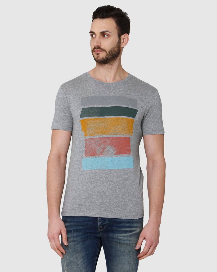 Grey Printed Crew Neck T-Shirt