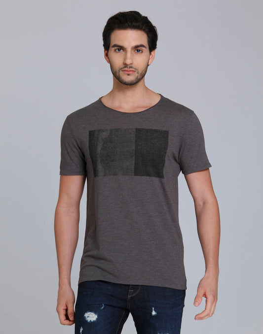 Grey Printed Crew Neck T-Shirt