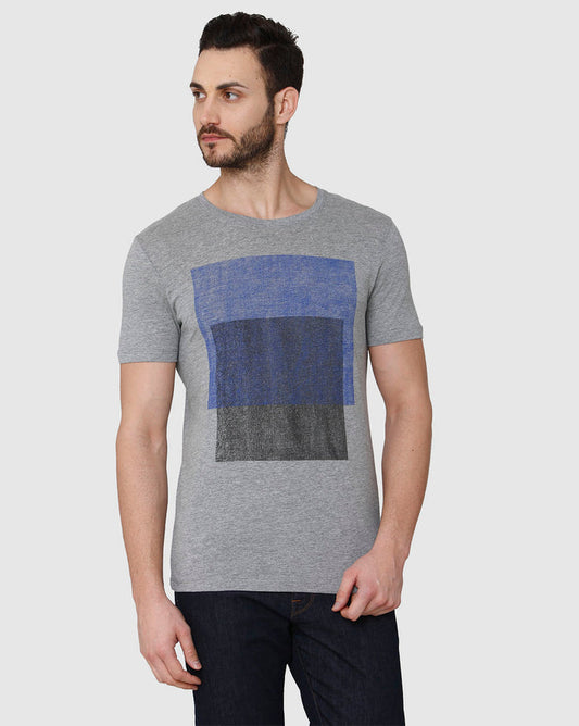 Grey Printed Crew Neck T-Shirt
