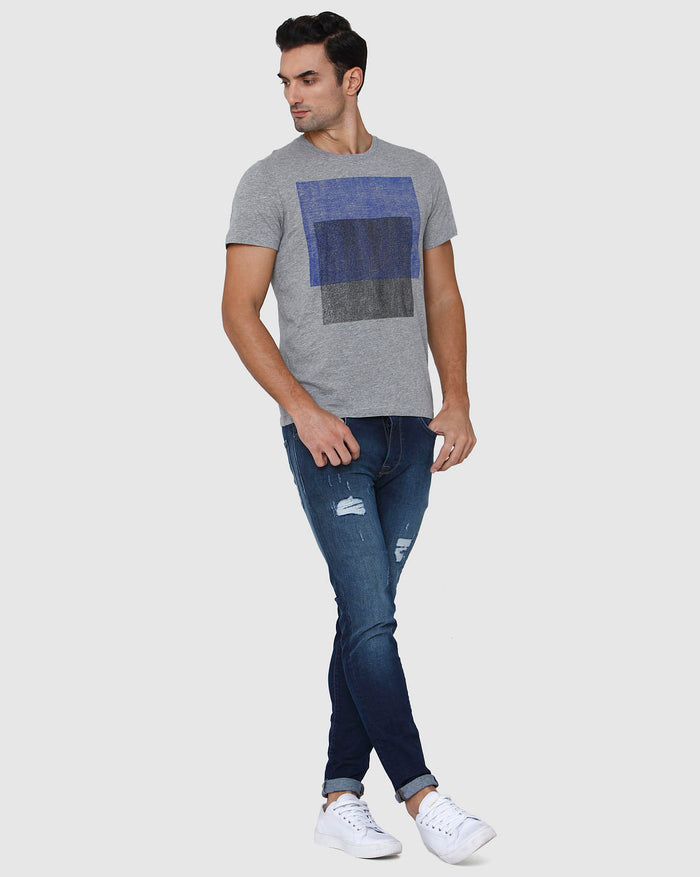 Grey Printed Crew Neck T-Shirt