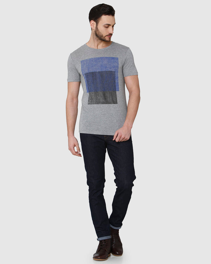 Grey Printed Crew Neck T-Shirt