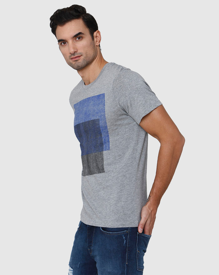 Grey Printed Crew Neck T-Shirt