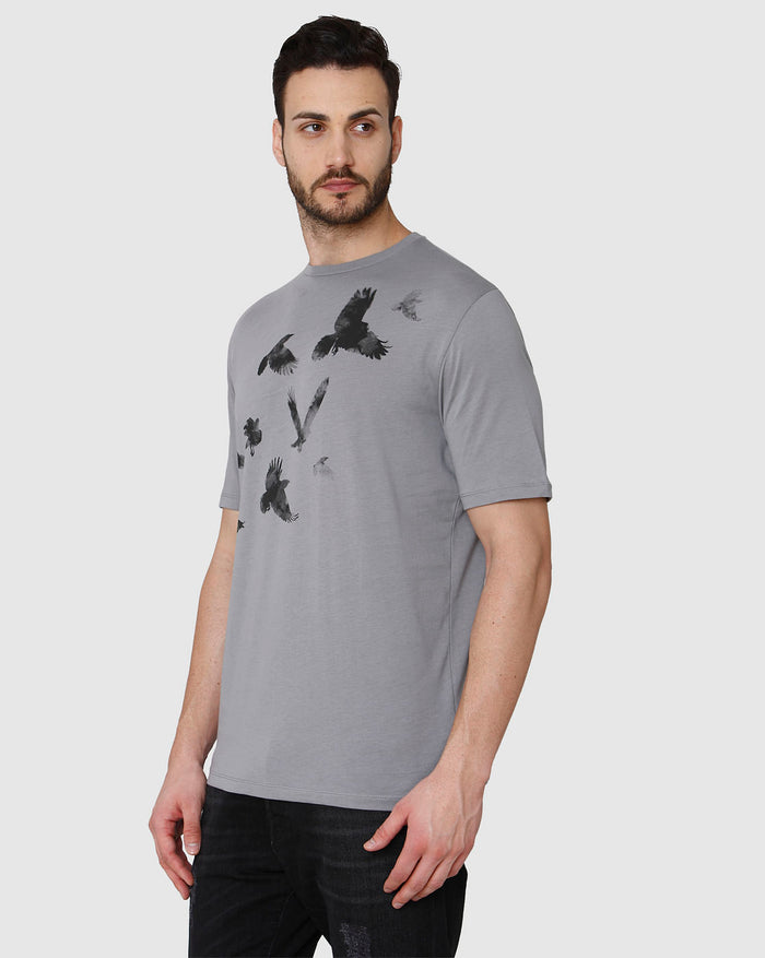 Grey Printed Crew Neck T-Shirt