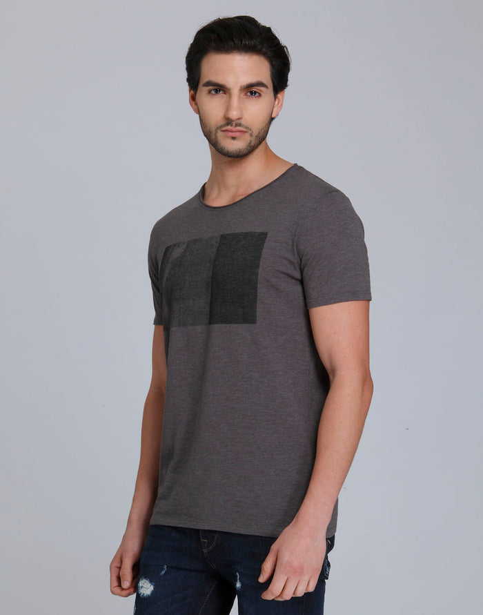 Grey Printed Crew Neck T-Shirt