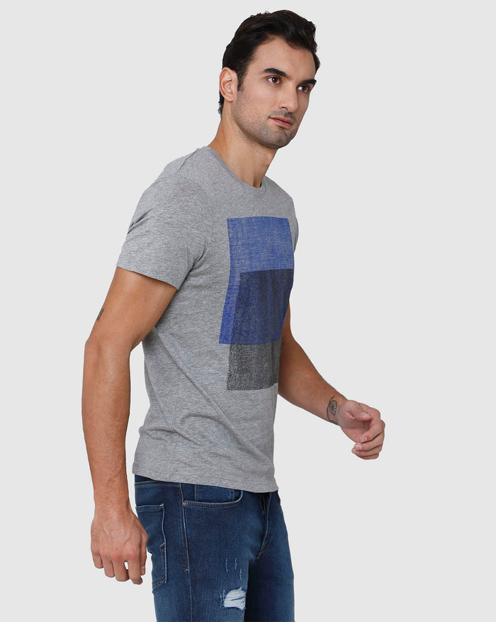 Grey Printed Crew Neck T-Shirt