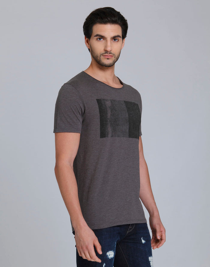 Grey Printed Crew Neck T-Shirt
