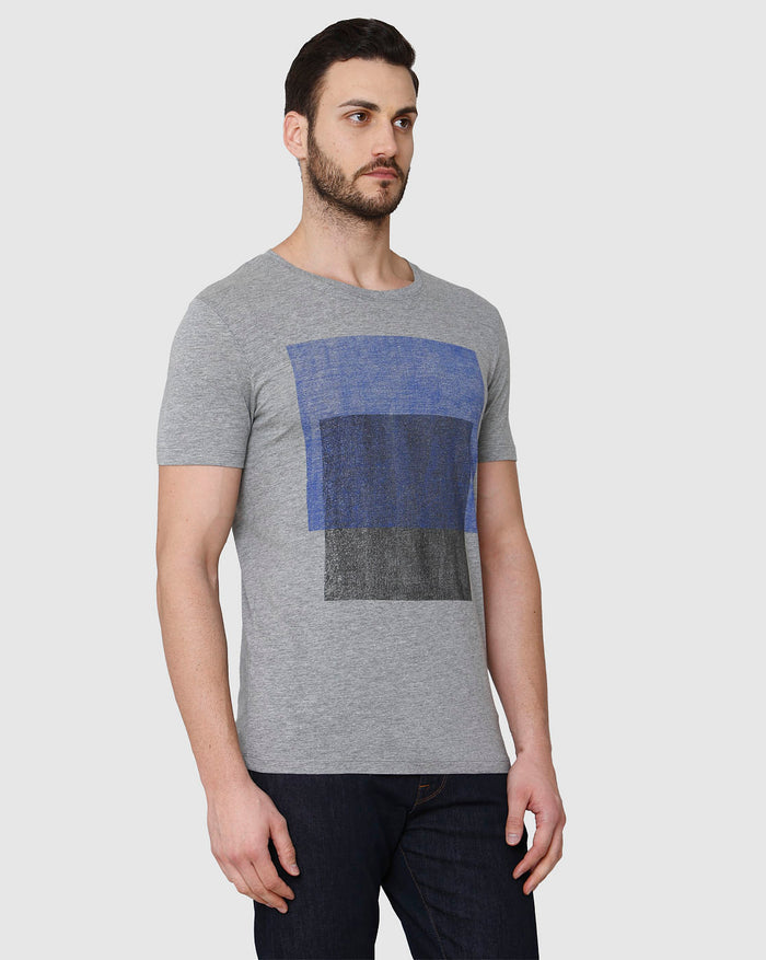 Grey Printed Crew Neck T-Shirt