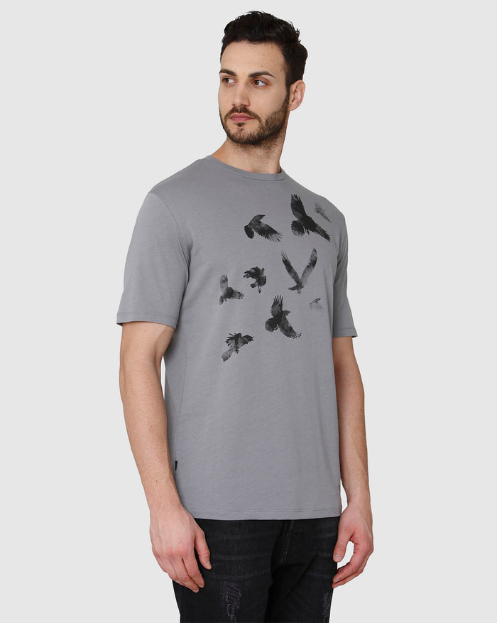 Grey Printed Crew Neck T-Shirt