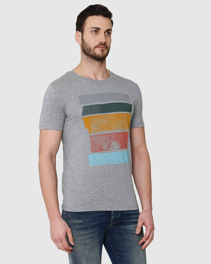 Grey Printed Crew Neck T-Shirt