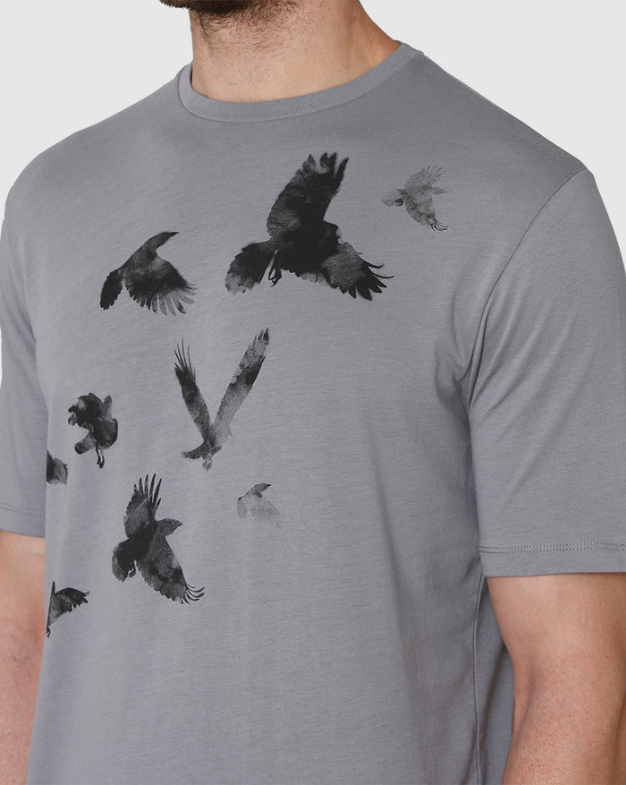 Grey Printed Crew Neck T-Shirt