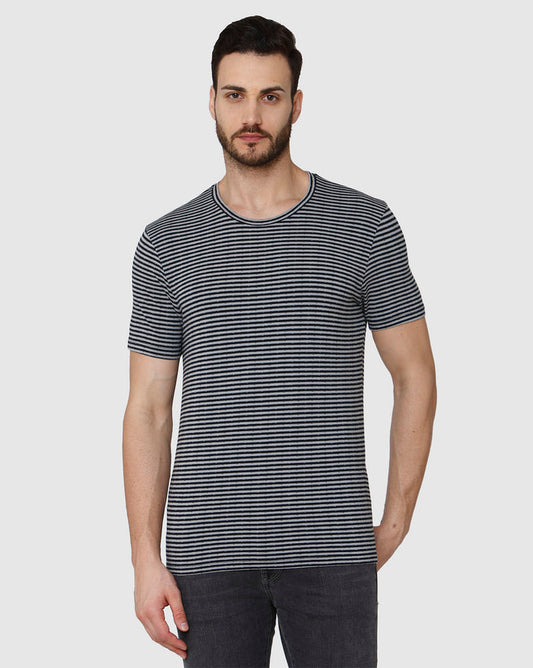 Grey Striped Crew Neck T-Shirt