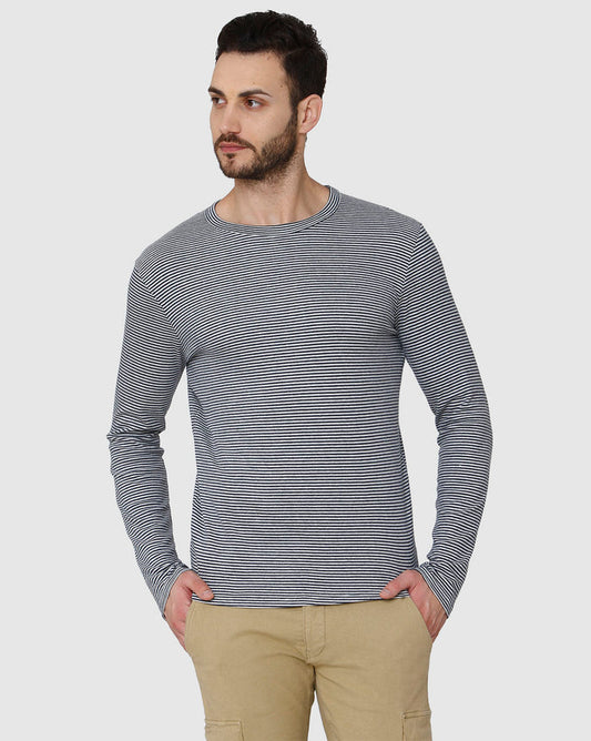 Grey Striped Crew Neck T-Shirt