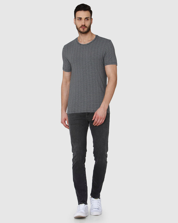 Grey Striped Crew Neck T-Shirt