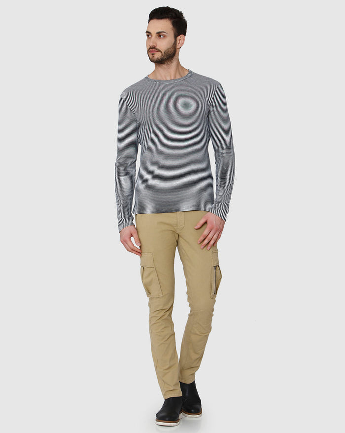 Grey Striped Crew Neck T-Shirt