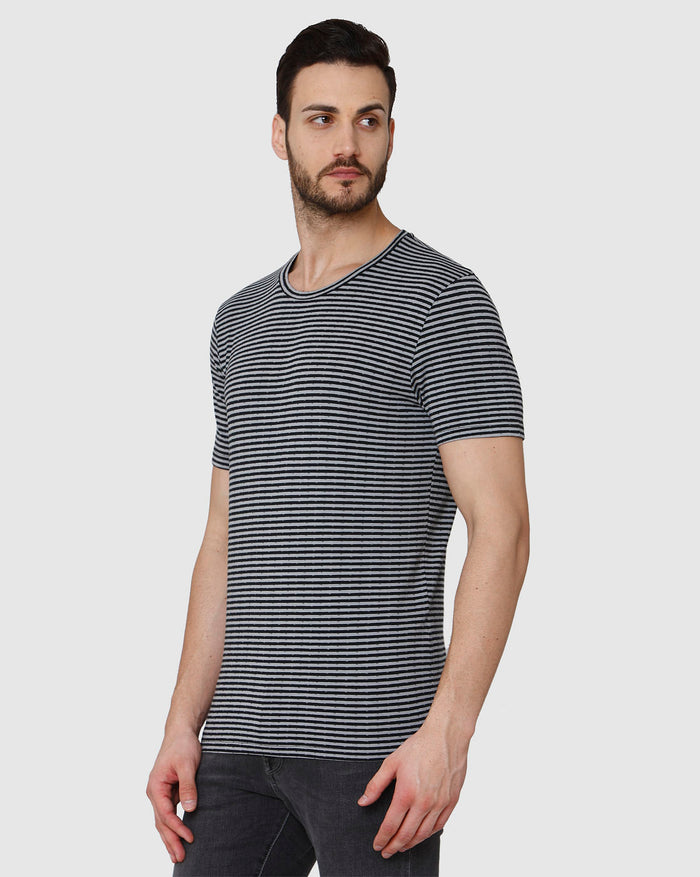 Grey Striped Crew Neck T-Shirt