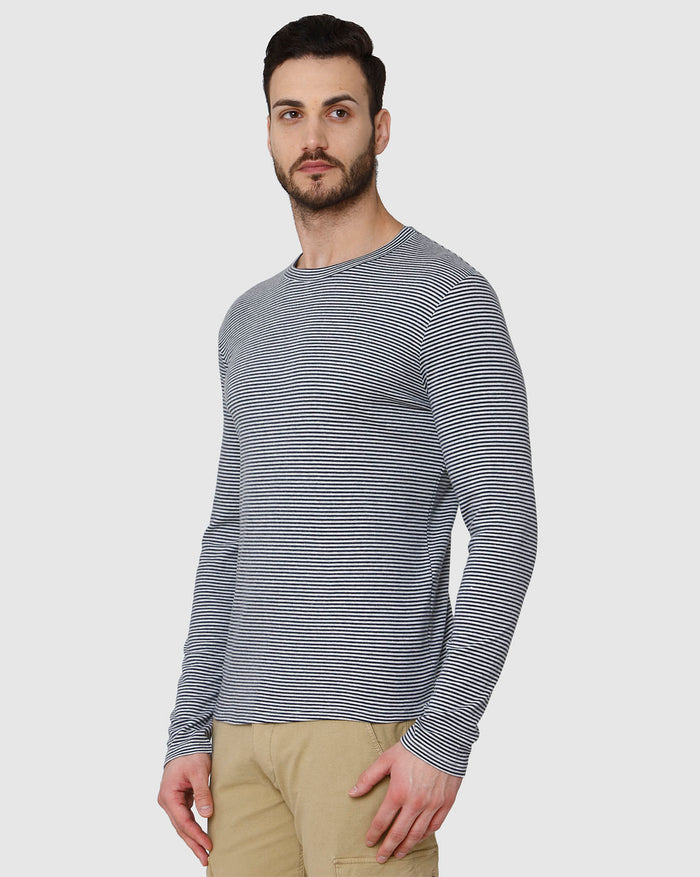 Grey Striped Crew Neck T-Shirt