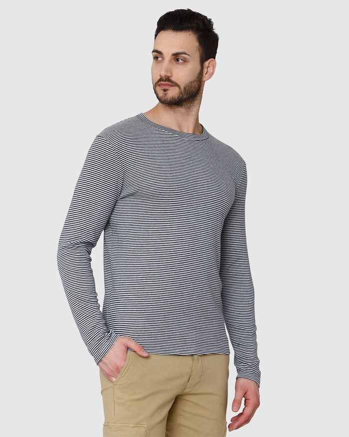 Grey Striped Crew Neck T-Shirt
