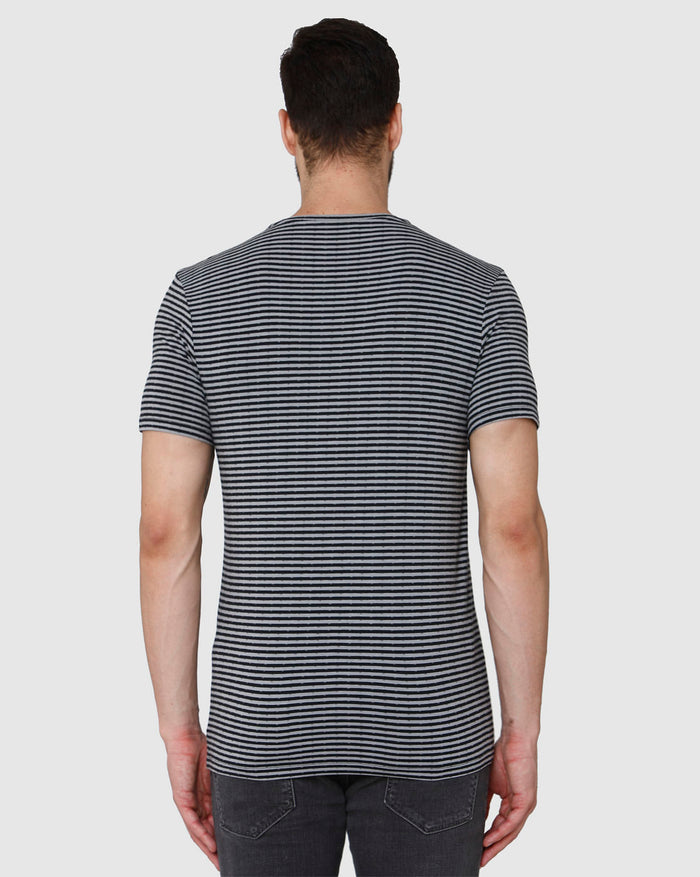 Grey Striped Crew Neck T-Shirt