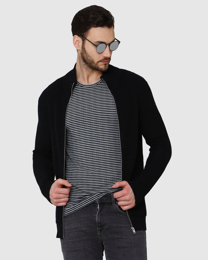 Grey Striped Crew Neck T-Shirt
