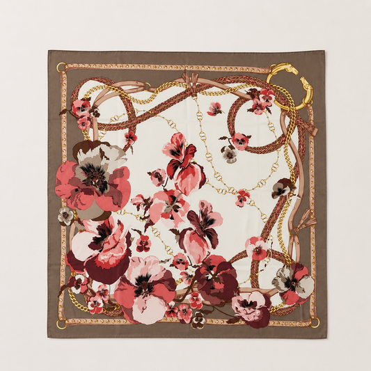 Gucci 100% Silk Carré Scarf in pastel browns & Pinks florals
