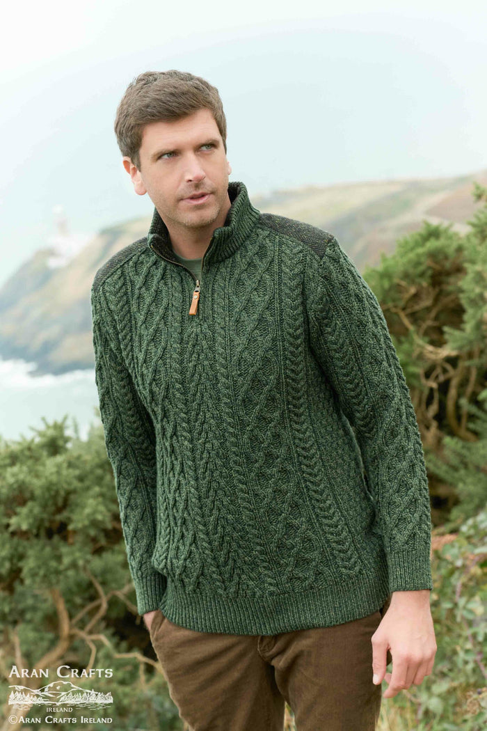 Half Zip Tweed Patch Sweater