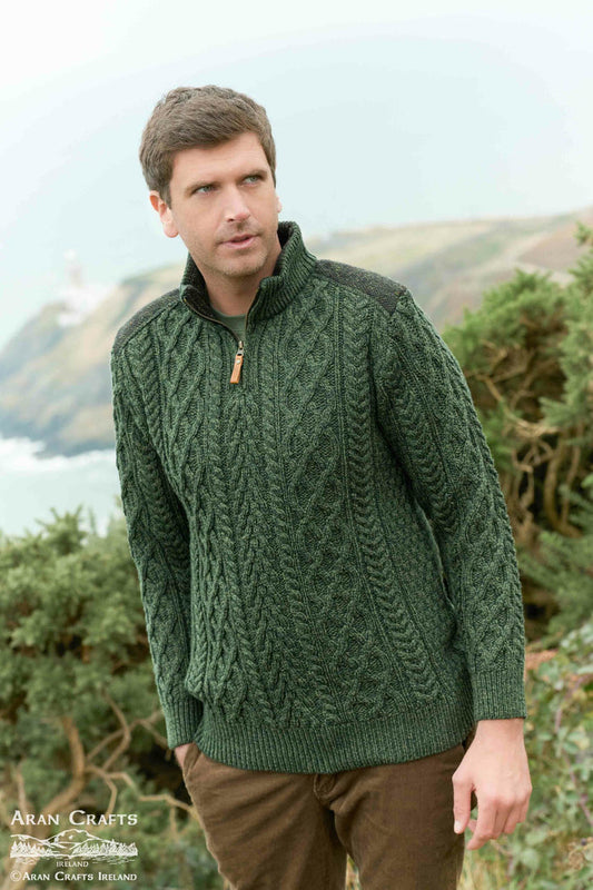 Half Zip Tweed Patch Sweater
