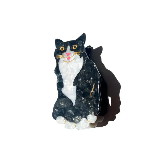 Hand-painted Tuxedo Cat Claw Hair Clip