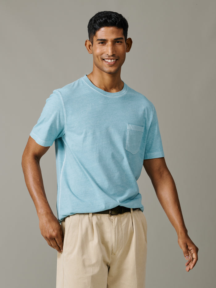 Aubin Aqua Hareby Garment Dyed Cotton T-Shirt | Relaxed Tee