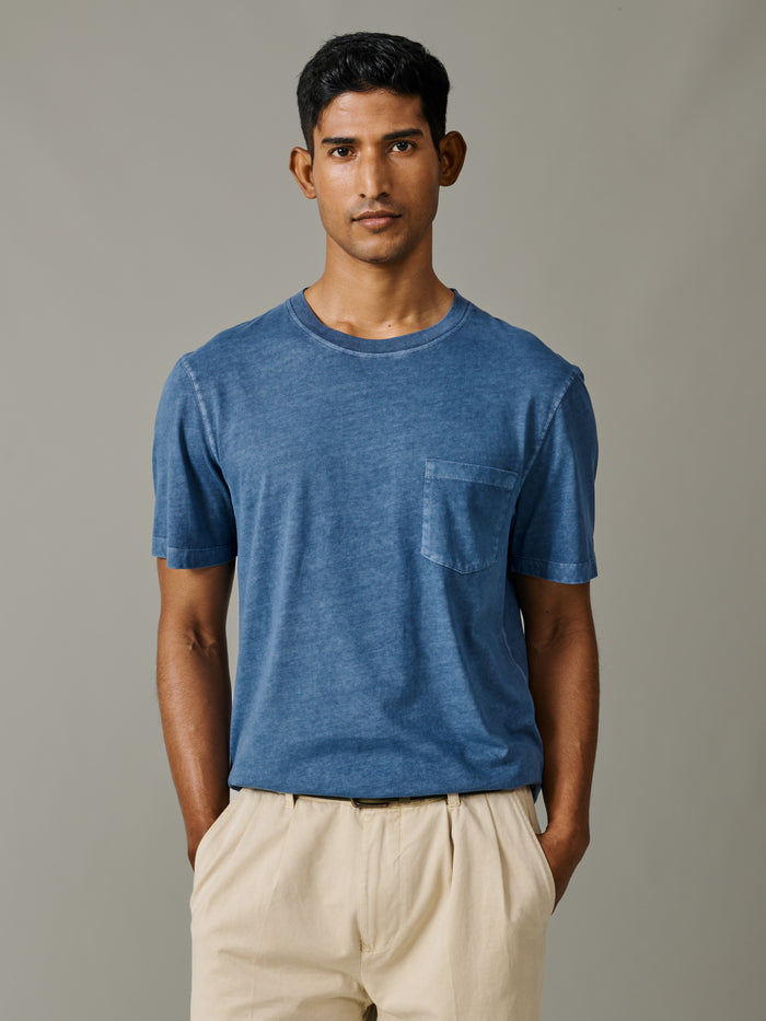 Aubin Washed Blue Hareby Garment Dyed Cotton T-Shirt | Relaxed Tee