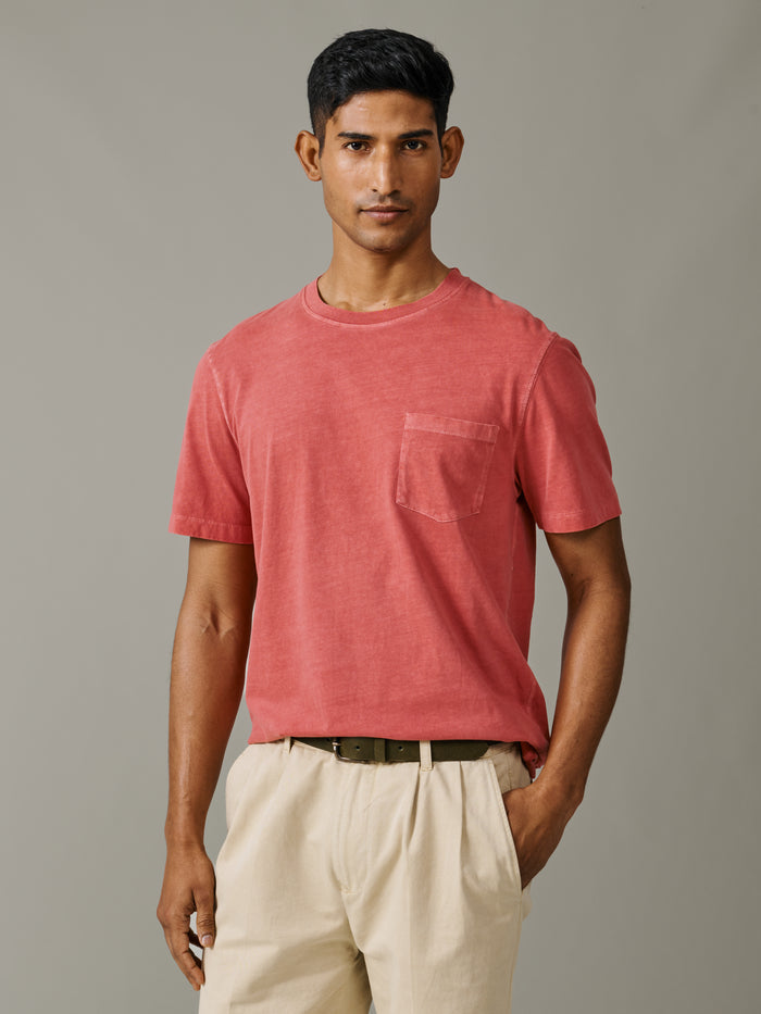 Aubin Washed Coral Hareby Garment Dyed Cotton T-Shirt | Relaxed Tee