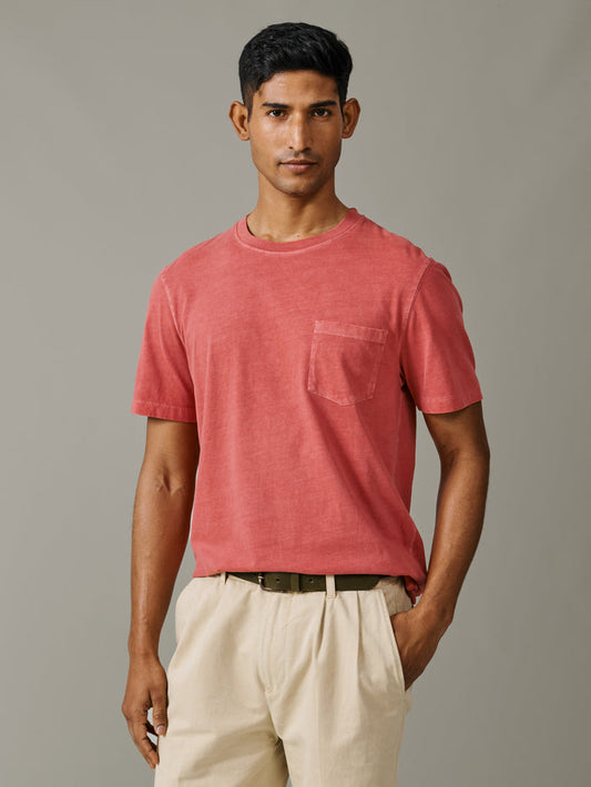 Aubin Washed Coral Hareby Garment Dyed Cotton T-Shirt | Relaxed Tee