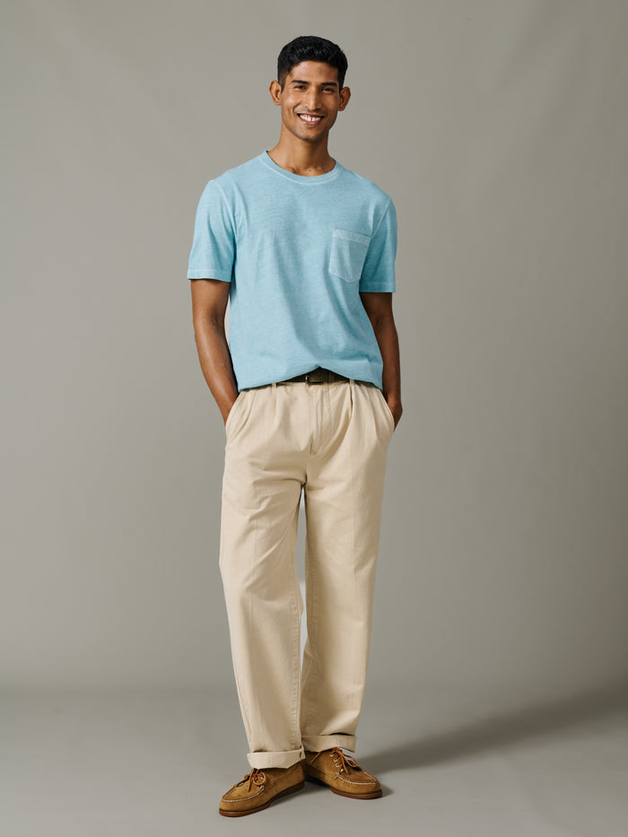 Aubin Aqua Hareby Garment Dyed Cotton T-Shirt | Relaxed Tee