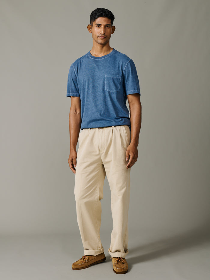 Aubin Washed Blue Hareby Garment Dyed Cotton T-Shirt | Relaxed Tee