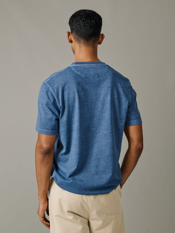 Aubin Washed Blue Hareby Garment Dyed Cotton T-Shirt | Relaxed Tee
