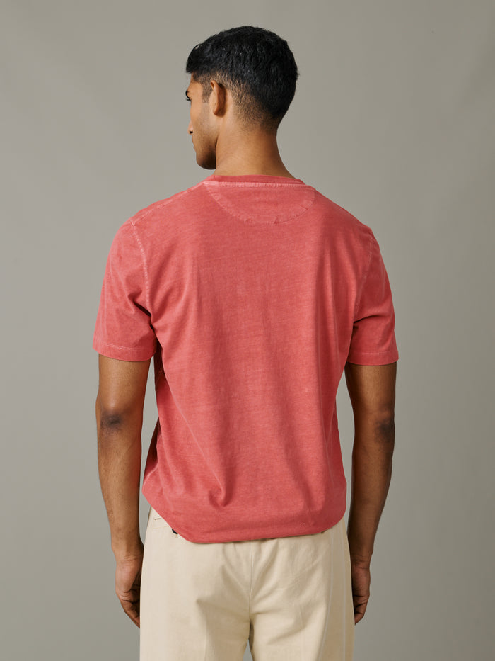 Aubin Washed Coral Hareby Garment Dyed Cotton T-Shirt | Relaxed Tee