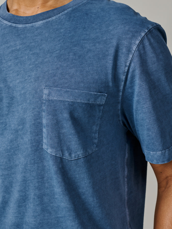 Aubin Washed Blue Hareby Garment Dyed Cotton T-Shirt | Relaxed Tee