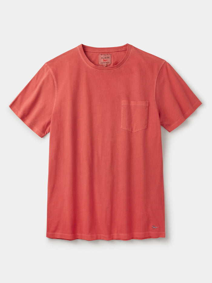 Aubin Washed Coral Hareby Garment Dyed Cotton T-Shirt | Relaxed Tee