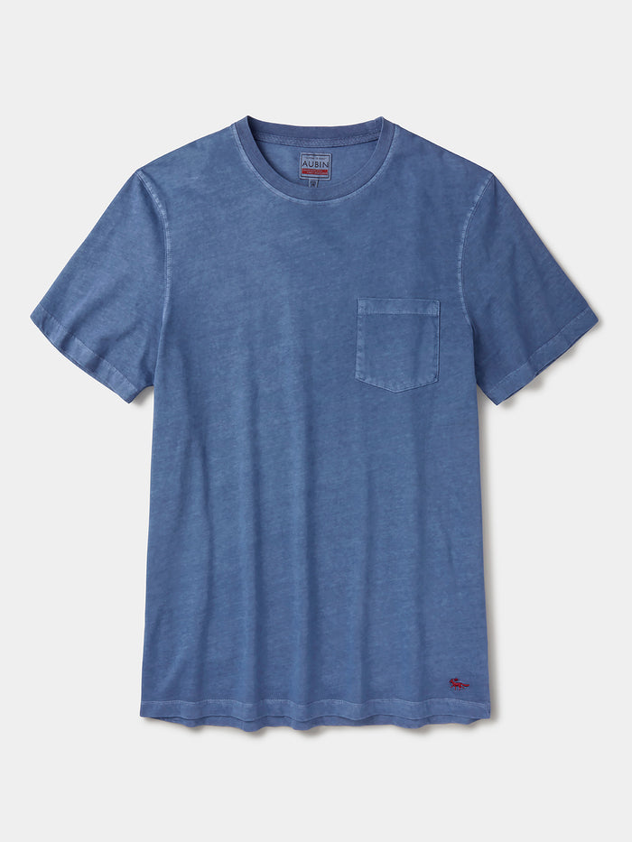 Aubin Washed Blue Hareby Garment Dyed Cotton T-Shirt | Relaxed Tee