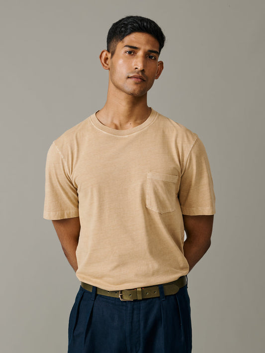 Aubin Washed Sand Hareby Garment Dyed Pocket T-Shirt | Relaxed Tee